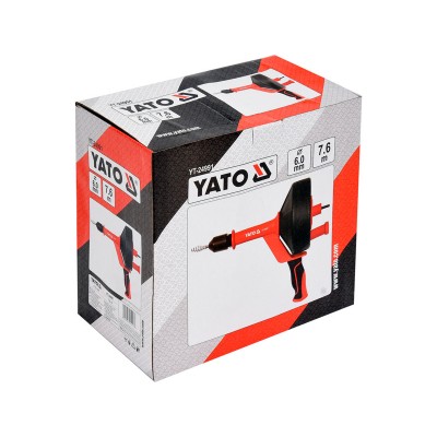 Трос для очистки канализационных труб на бобине YATO 6 мм x 7.6 м со шпинделем для дрели