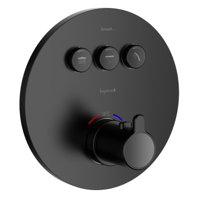Cмеситель для ванны с термостатом скрытого монтажа Imprese SMART CLICK ZMK101901234 (3 режима, кнопки с регулировкой потока, круглая накладка, латунь, черный)