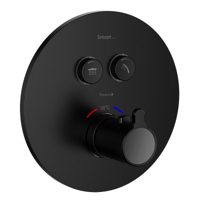 Cмеситель для ванны с термостатом скрытого монтажа Imprese SMART CLICK ZMK101901238 (2 режима, кнопки с регулировкой потока, круглая накладка, латунь, черный)