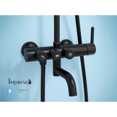 Душевая система Imprese SMART CLICK ZMK101901208 (смеситель для ванны, душ 255 мм круг латунь, ручной душ стик латунь 2 режима, шланг 180 см), черный