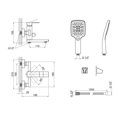 Смеситель для ванны Lidz Kubis 05P-SES