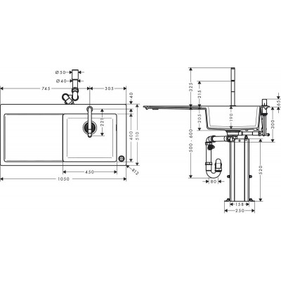 Кухонный комплект Hansgrohe C51--F450-08 43219000 (мойка встроенная со смесителем + сушилка для посуды левая)