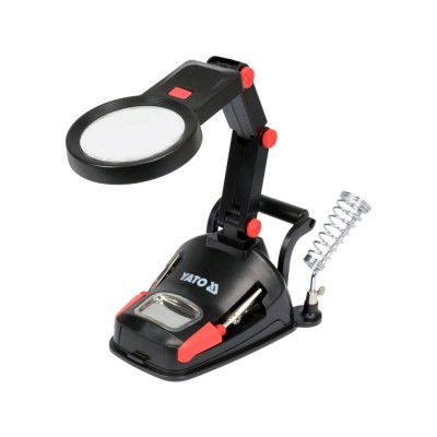 Лупа з штативом в ABS-пластиковій оправі YaTo YT-73861, (2 лінзи 3х/45х кратні, штат- 125х160 мм з підсвітленням)