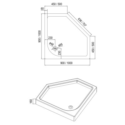 Душевой поддон EGER IRIS 90*90*16см пятиугольный, с сифоном (599-142/2) Душевой поддон EGER IRIS 90*90*16см пятиугольный, с сифоном (599-142/2)