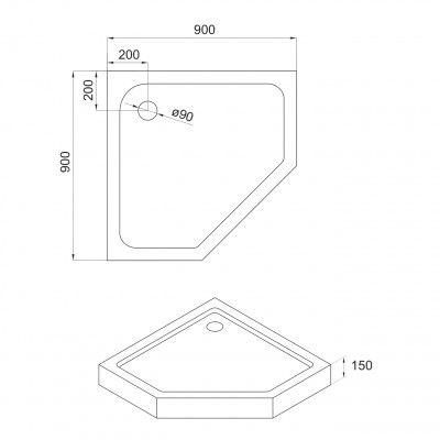 Душевой поддон EGER TALÁNY 90*90*15см пятиугольный, в комплекте с сифоном (599-555/2)