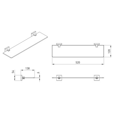 Полка стеклянная VOLLE CUADRO, cromo, (2536.270101) Полка стеклянная VOLLE CUADRO, cromo, (2536.270101)