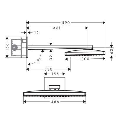 Верхний душ с держателем со стены Hansgrohe RAINMAKER SELECT 24005600, черный/хром