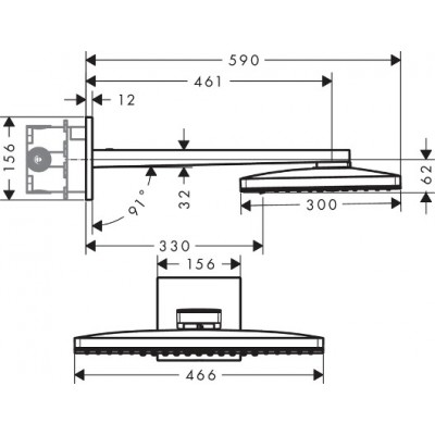 Верхний душ с держателем 450 мм Hansgrohe RAINMAKER SELECT 24005400, (2jet, белый/хром)