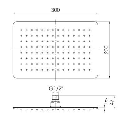 Верхняя лейка Imprese 300х200 мм, сталь, (SQ300200SS6)