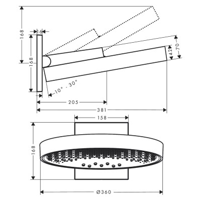 Верхний душ с настенным держателем Hansgrohe RAINFINITY 26234700 (360 мм, 3jet , белый матовый)
