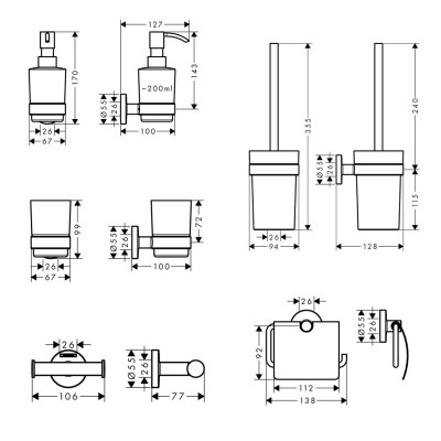 Набор аксессуаров Hansgrohe LOGIS 41723111 (крючок двойной, диспенсер, держатель туалетной бумаги, стакан, туалетная щётка)