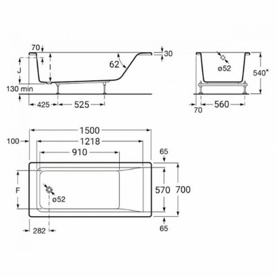 Ванна прямоугольная Roca EASY 150*70см с ножками (A248196000)