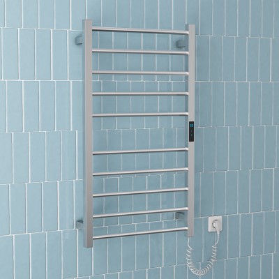 Электросушилка VOLLE CAMPO L, 120W, 500*900мм, сталь 304, 10 перемычек (5-5) круг, стойки квадрат, таймер, термостат 70°С, cepillado cromo, (9210.000113)