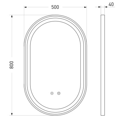Зеркало овальное VOLLE 50*80см, в алюминиевой раме, с подсветкой, диммером, подогревом зеркала, черное, (16-42-500B)