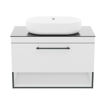Комплект мебели Imprese BLACK EDGE 90см, белый: тумба подвесная со столешницей 1 ящик + умывальник накладной i32119(2), (f32119W)