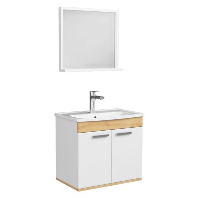 Комплект мебели RJ FIRST 60см, белый: тумба подвесная, 2 дверцы + зеркало прямоугол. 54*50см + умывальник накладной арт RZJ561 + сифон арт SWD290180032,(RJ20600WO)