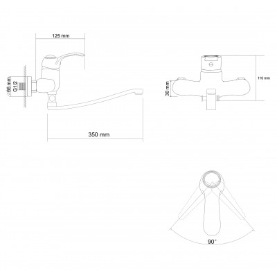 Смеситель для ванны RJ FORTUNA, S-излив 350 мм, хром,(RBZ018-9A) Смеситель для ванны RJ FORTUNA, S-излив 350 мм, хром,(RBZ018-9A)