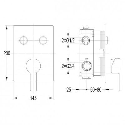 Смеситель для душа скрытого монтажа Imprese SMART CLICK на 2 потребителя, хром, (ZMK101901201)