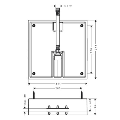 Скрытая часть для монтажа верхнего душа Raindance E Hansgrohe 26254180, (400 x 400 мм Air 1jet)