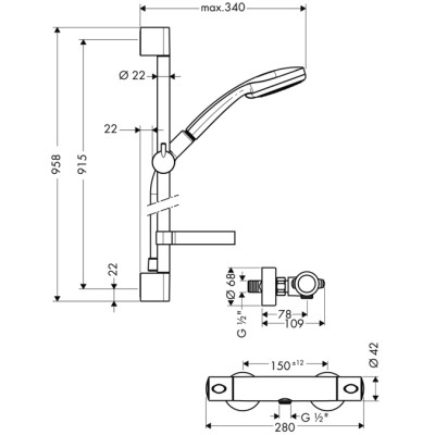 Душевой набор с термостатом Hansgrohe Croma 100 Multi 27085000