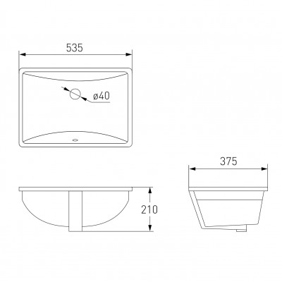Умывальник прямоугольный врезной Volle 13-13-03 ( 53,5*37,5*21см)