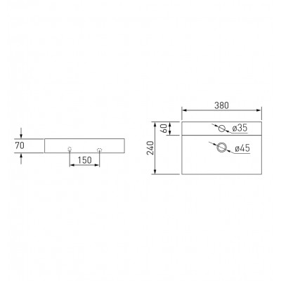 Умывальник прямоугольный с отверстием под смеситель Volle 13-01-11, (38*24*7см ) Умывальник прямоугольный с отверстием под смеситель Volle 13-01-11, (38*24*7см )