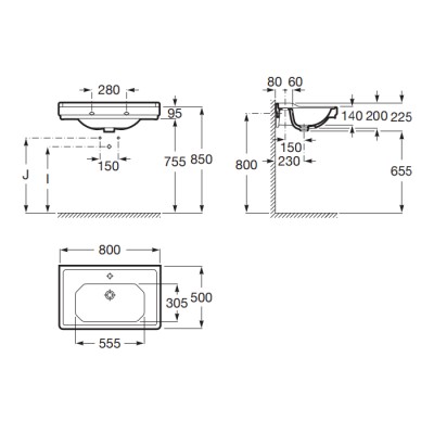 Умывальник с отверстием под смеситель Roca CARMEN 80*50см (A3270A0000)