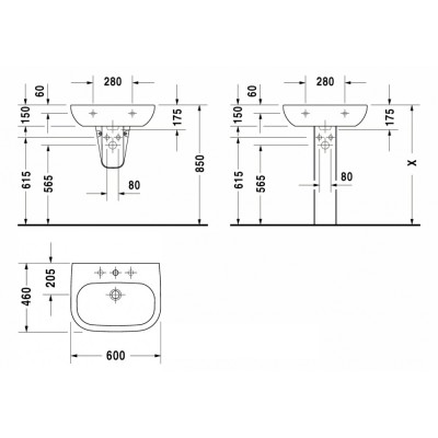 Умывальник с переливом Duravit D-CODE 60*46см 23106000002