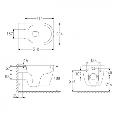 Унитаз подвесной VOLLE BLACK AMADEUS+сиденье твердое Slim slow-closing, (13-06-055Black)