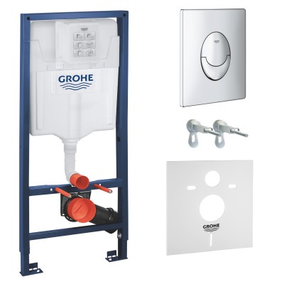 Комплект для подвесного унитаза Grohe RAPID SL 38721001+37131000 (бачок, крепеж, кнопка хром - двойн. слив 38505000) с прокладкой