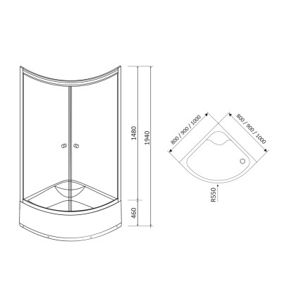 Душевая кабина RJ BARON 80*80*194 см, стекло 4 мм "FABRIС", с глубоким поддоном, цвет сатин,(80RZ014)