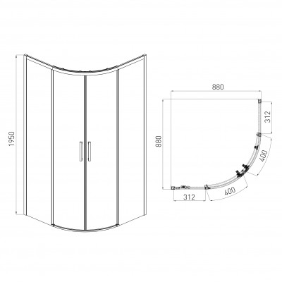 Душевая кабина VOLLE SOLO 90*90*195 см, профиль de la noche, стекло прозрачное 6мм, без поддона, (1010.114504)