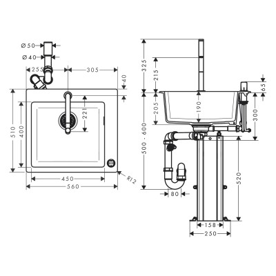 Встраиваемая мойка Hansgrohe C51-F450-06 + смеситель для кухни Hansgrohe (43217000)