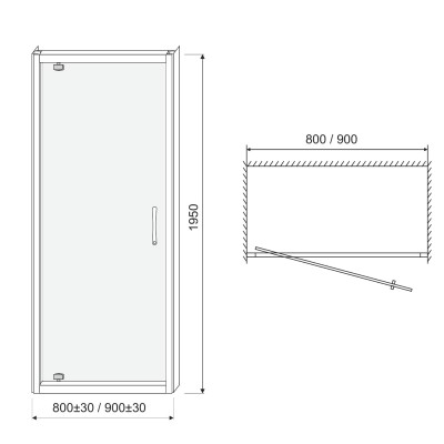 Дверь в нишу EGER 90*195см распашная, профиль хром, стекло прозрачное 5мм (599-150-90(h))