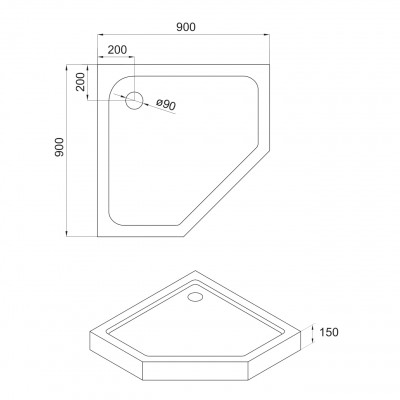 Душевой поддон EGER STEFANI 599-535/2 (90х90 см пятиугольный, акриловый)