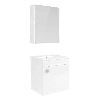 Комплект мебели RJ ATLANT 50см белый: тумба подвесная, 1 дверца + зеркальный шкаф 50*60см + умывальник мебельный артикул RZJ510,(RJ02500WH)
