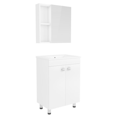 Комплект мебели RJ ATLANT 60см белый: тумба напольная, 2 дверцы + зеркальный шкаф 60*60см + умывальник мебельный артикул RZJ610,(RJ02601WH)