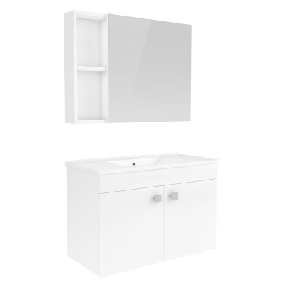 Комплект мебели RJ ATLANT 80см белый: тумба подвесная, 2 дверцы + зеркальный шкаф 80*60см + умывальник мебельный артикул RZJ815,(RJ02800WH)