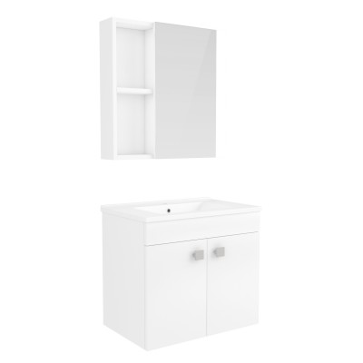 Комплект мебели RJ ATLANT 60см белый: тумба подвесная, 2 дверцы+ зеркальный шкаф 60*60см + умывальник мебельный артикул RZJ610,(RJ02600WH)