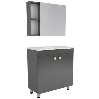 Комплект мебели RJ ATLANT 80см серый: тумба напольная, 2 дверцы + зеркальный шкаф 80*60см + умывальник мебельный артикул RZJ815,(RJ02801GR)