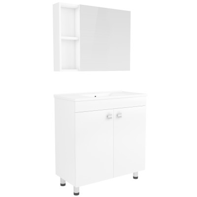 Комплект мебели RJ ATLANT 80см белый: тумба напольная, 2 дверцы + зеркальный шкаф 80*60см + умывальник мебельный артикул RZJ815,(RJ02801WH)