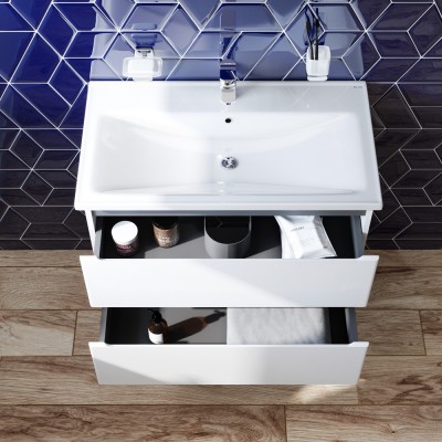 Тумба с раковиной подвесная AM.PM M85-FHX0802-WC0802WG38 X-Joy, (80 см, 2 ящика, белый глянец) Тумба с раковиной подвесная AM.PM M85-FHX0802-WC0802WG38 X-Joy, (80 см, 2 ящика, белый глянец)