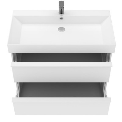 Тумба 85 белая матовая с умывальником и сифоном DEVIT QUADRA 083085WB