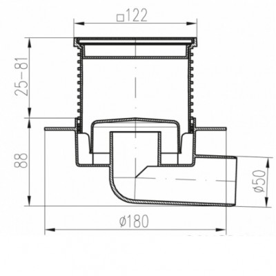 Двухкорпусный трап с горизонтальным подключением MCH G425XL/G425 N XL (DN50, h-113-169 mm, решетка Квадраты, с сухим сифоном)