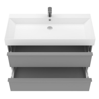 Тумба 100 серая матовая с умывальником и сифоном DEVIT QUADRA 083100G