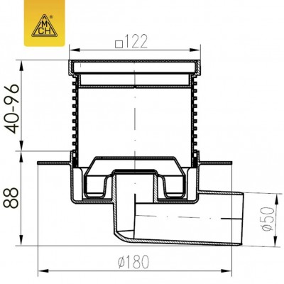 Двухкорпусный трап MCH C 425 XL (DN50, h 113-169мм, Neptun, решетка под плитку C425 XL)