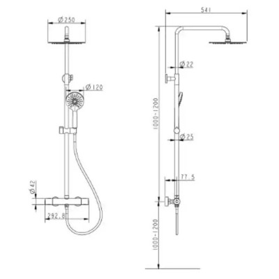 Термостатическая душевая система DEVIT HB-GRD008B, черный мат. Термостатическая душевая система DEVIT HB-GRD008B, черный мат.