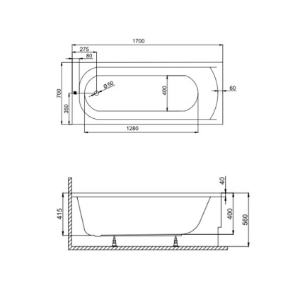 Ванна акриловая 170x70 Primera CLASSIC CLAS17070 + ножки