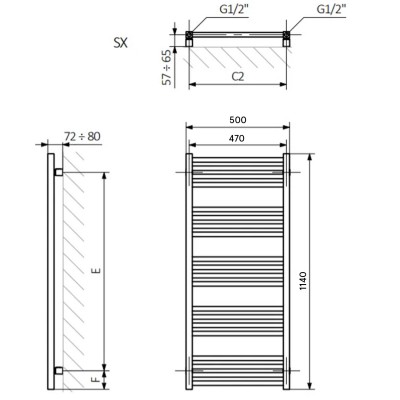 Полотенцесушитель Terma WGFIN114050K9M5SX Fiona 1140х500, цвет черный мат