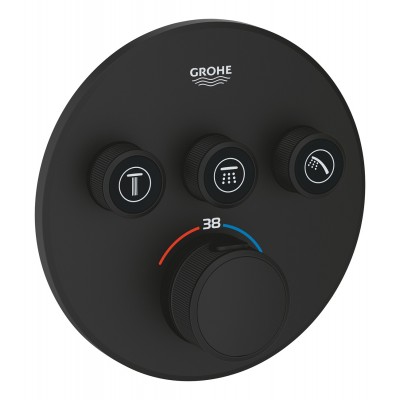 Наружная часть термостата скрытого монтажа на 3 потребителя Grohe Grohtherm SmartControl 29508KF0, черный